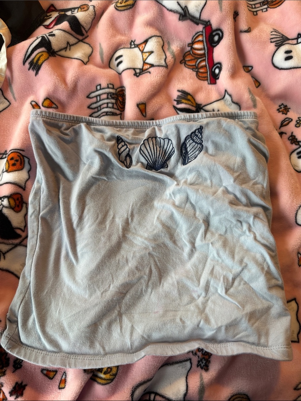 Light Blue Tube shirt with Seashell Embroidery